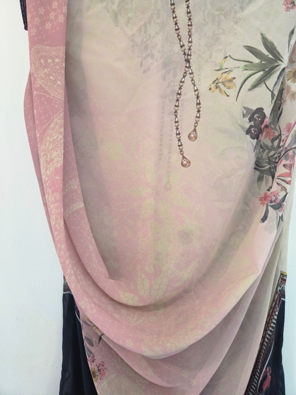 Desigual dress L pink/black midi hi/low metallic florals gems sleeveless boho - Picture 14 of 16